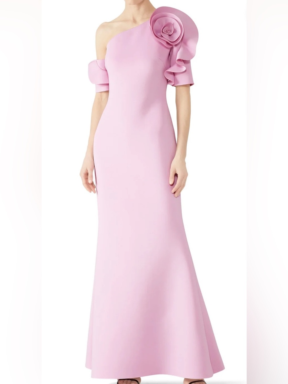 Elegant Pink Badgley Mischka One Shoulder Evening Dress